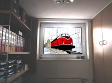 Bürofenster Tiffany mit V200 Lokomotive