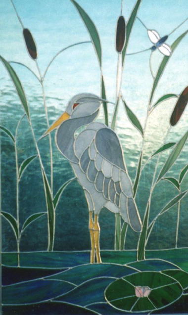Tiffany Doorinsert with Water and Bird